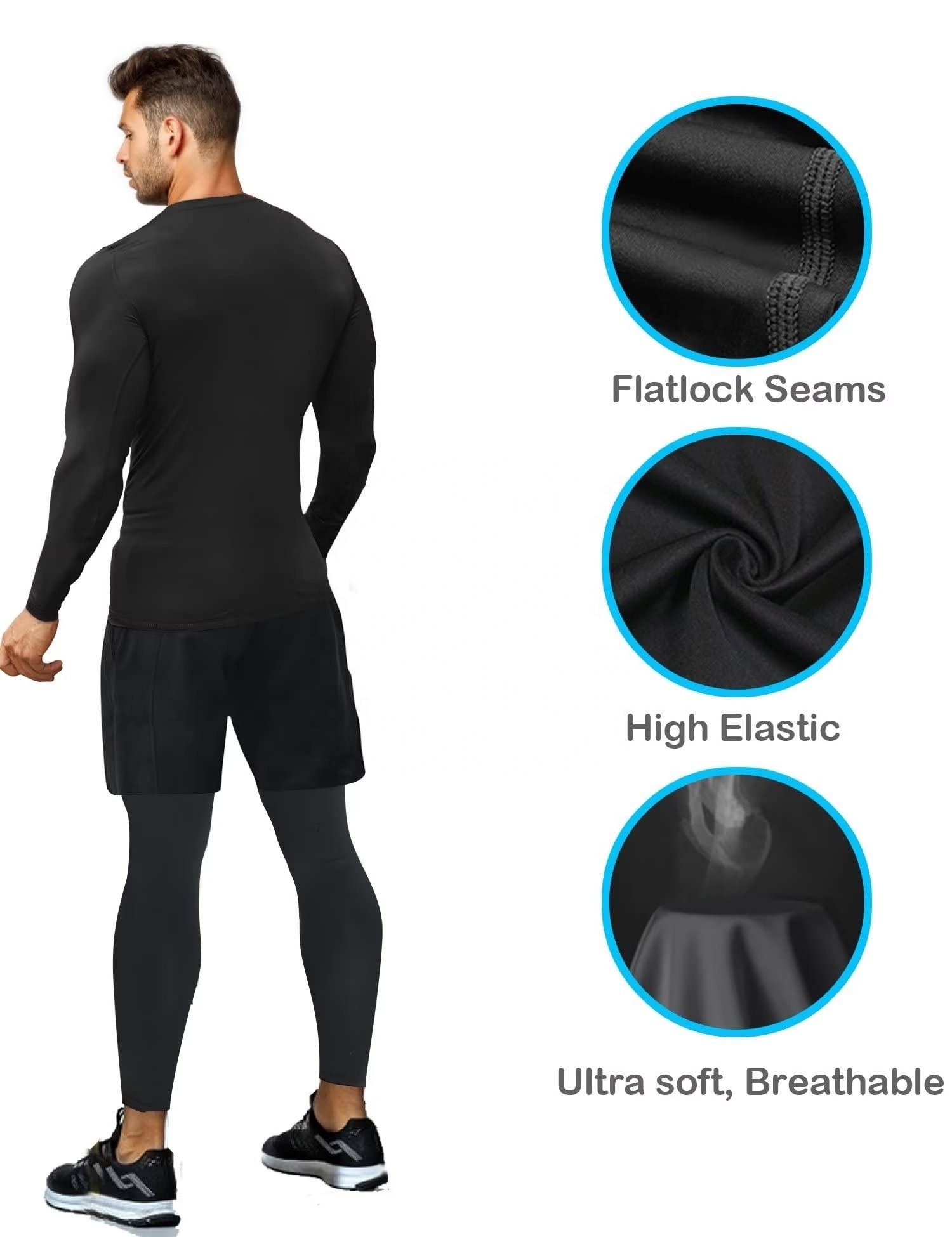 custom wholesale compression shirts base layer polyester workout shirt men fitness long sleeve mens compression shirt