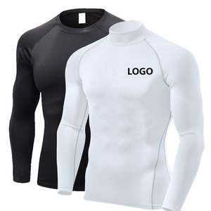 custom wholesale compression shirts base layer polyester workout shirt men fitness long sleeve mens compression shirt