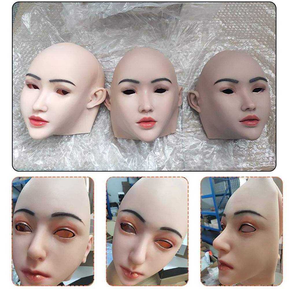 Fake Silicone Artificial Facial Mask Realistic Head Cover With Make up For Crossdressing Man to Woman Transgender