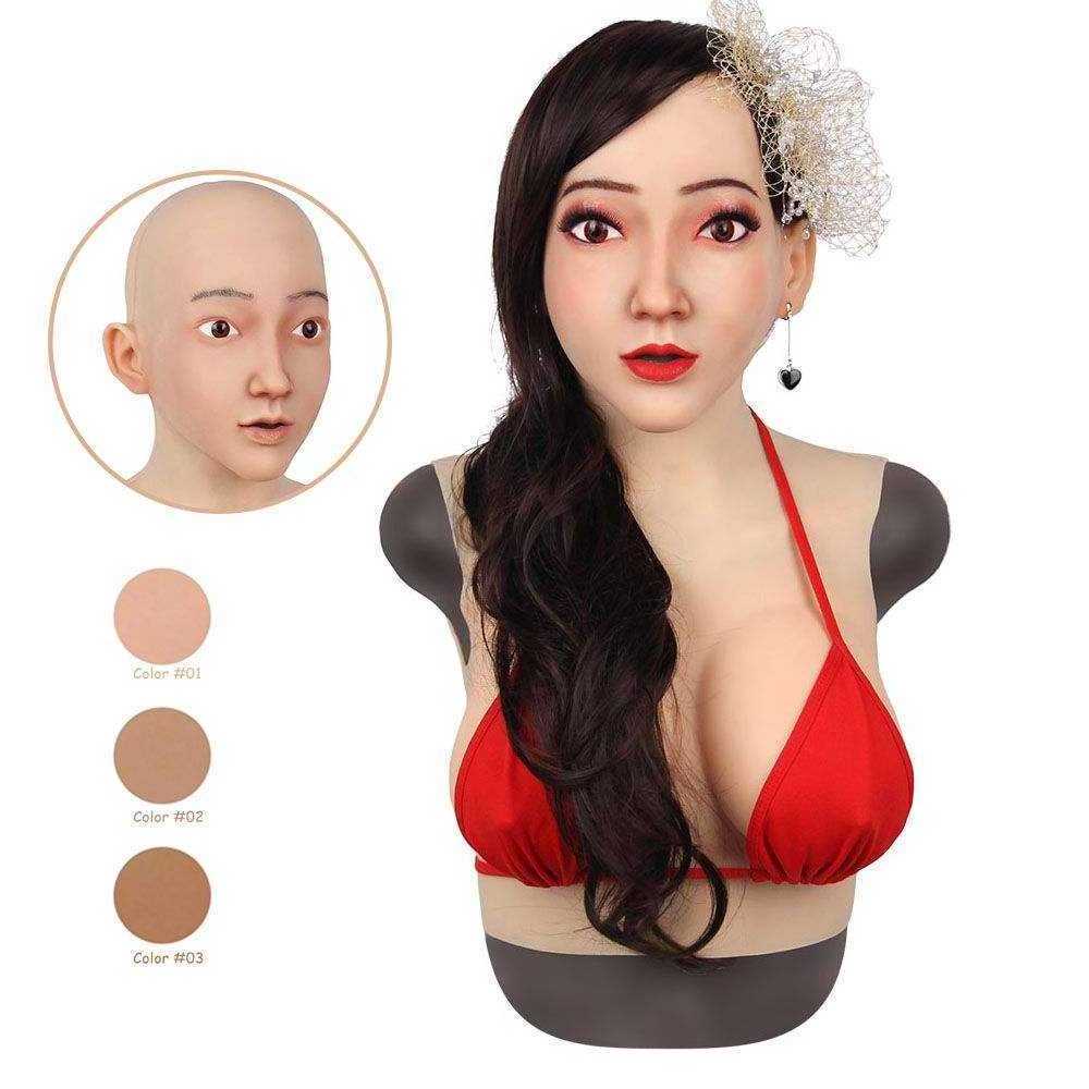 Fake Silicone Artificial Facial Mask Realistic Head Cover With Make up For Crossdressing Man to Woman Transgender