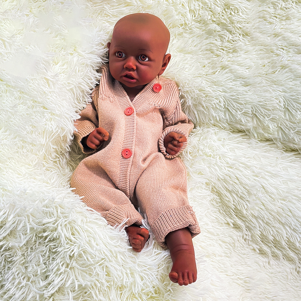 45cm Full Solid Silicone Bebe Reborn Girl 3D Painted Lifelike  African American Flexible Newborn Baby Doll Infant Gift