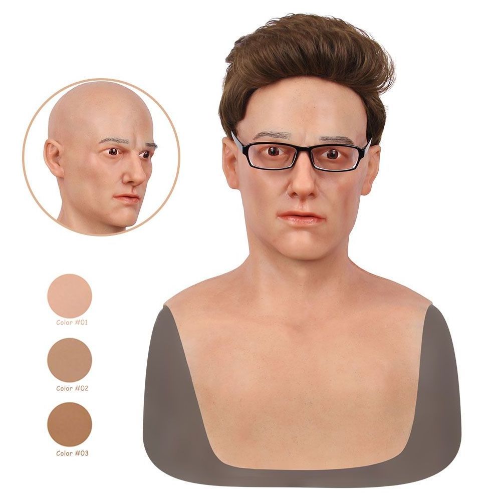 URCHOICE silicone gel realistic virtual old man male bald skin adult mask for prank Halloween Cosplay Crossdresser Masquerade ba