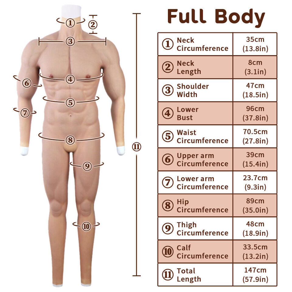 URCHOICE Silicone Male Muscle belly Realistic Artificial full Body muscle Suit with Arms for cosplay crossdressing