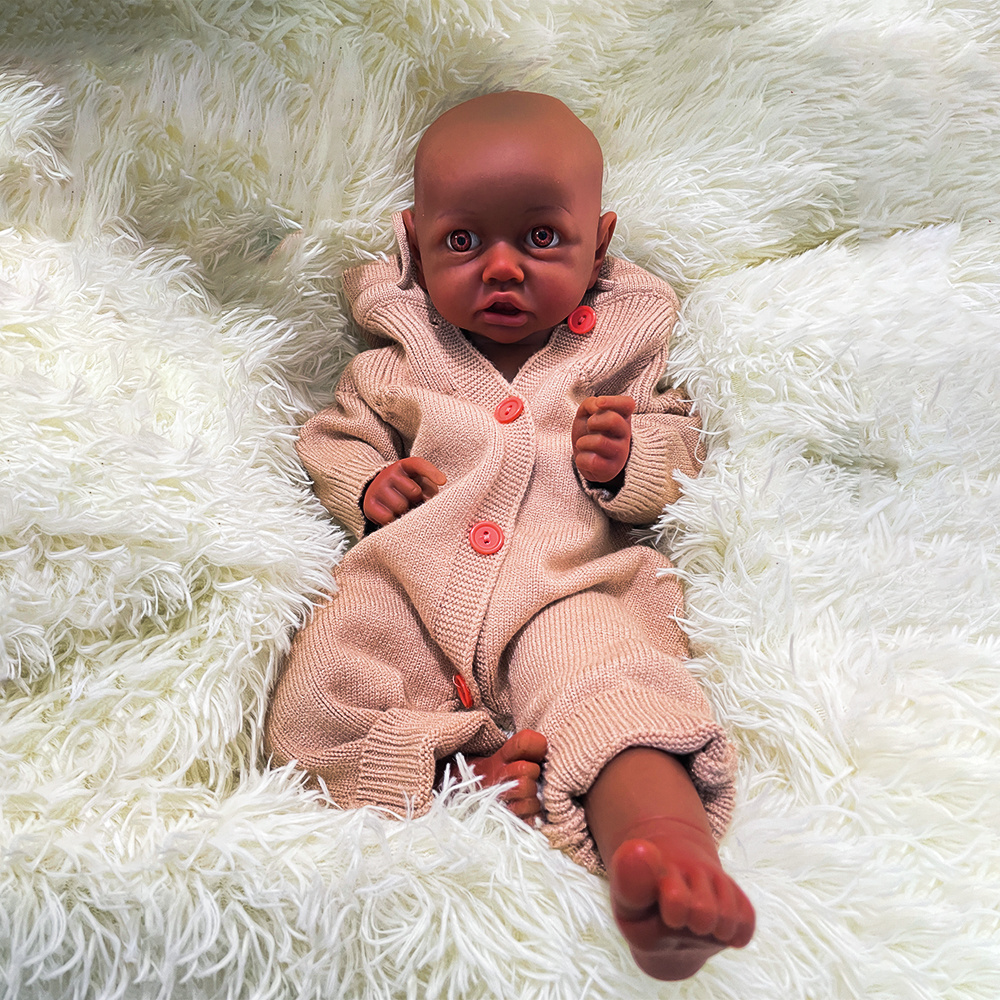 45cm Full Solid Silicone Bebe Reborn Girl 3D Painted Lifelike  African American Flexible Newborn Baby Doll Infant Gift