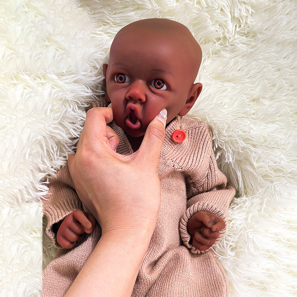 45cm Full Solid Silicone Bebe Reborn Girl 3D Painted Lifelike  African American Flexible Newborn Baby Doll Infant Gift