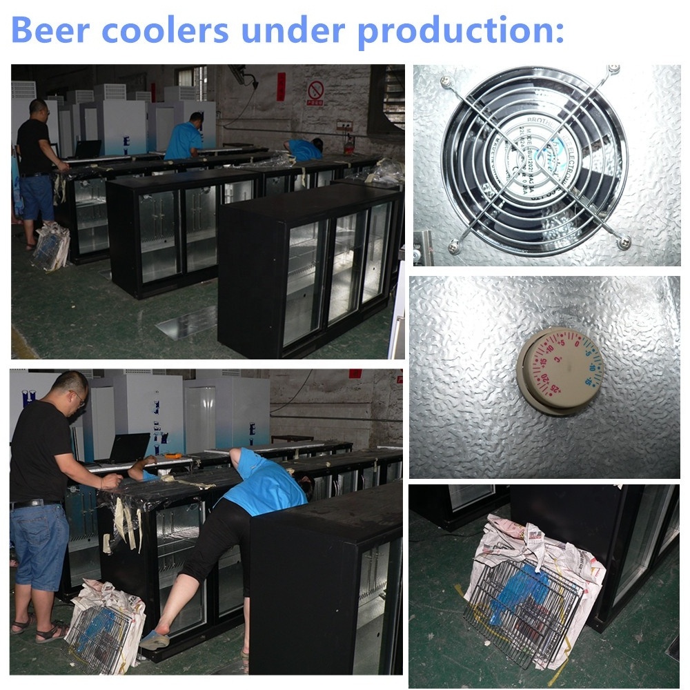 298 L Black Sliding 3 Doors Bottle Beer Cooler Fridge Display Refrigerator Glass Cold Drink Back Bar Fridge