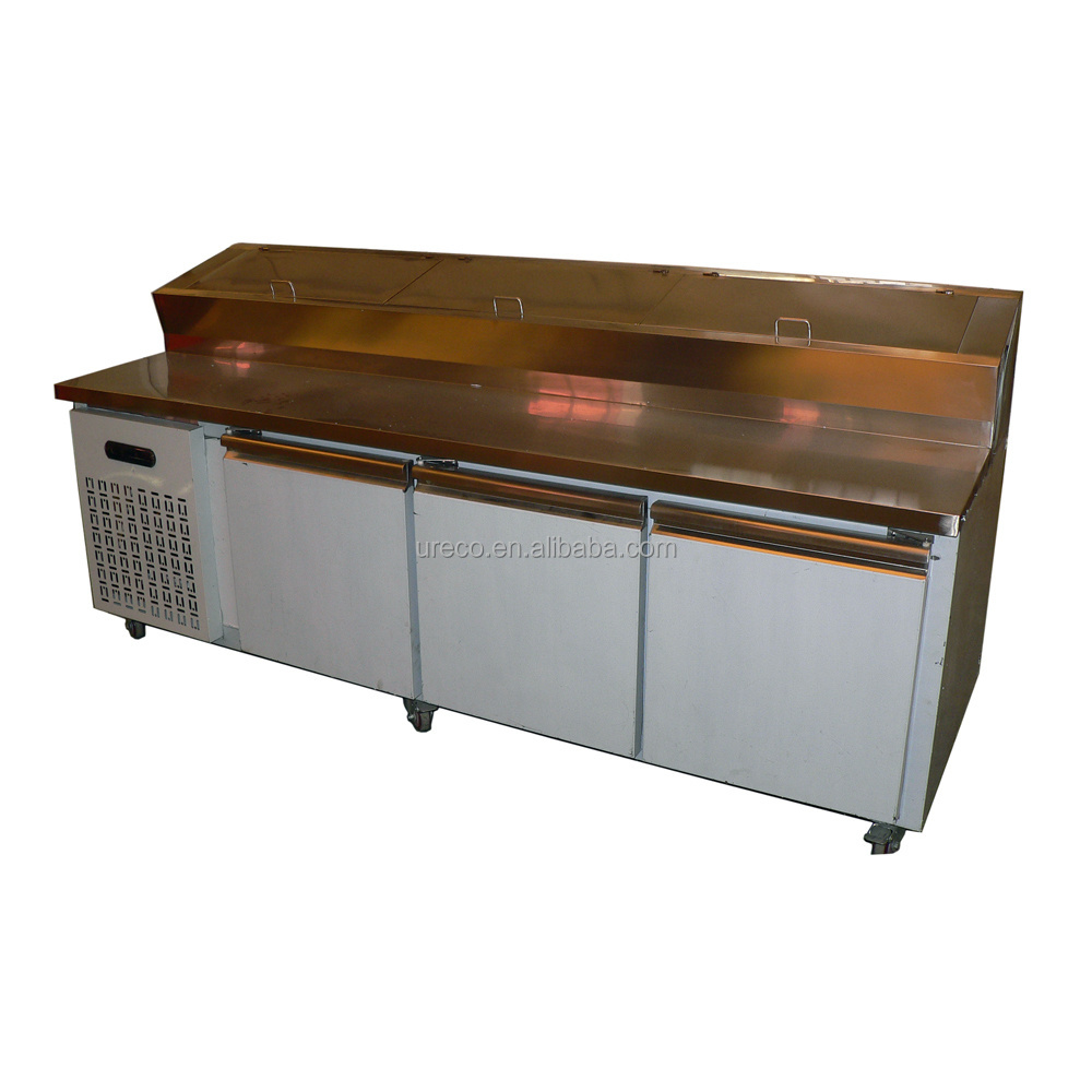 Fan cooling Table Top Restaurant Equipment Topping Piza Salad Bar Pizza Prep Table Refrigerated 4 Door