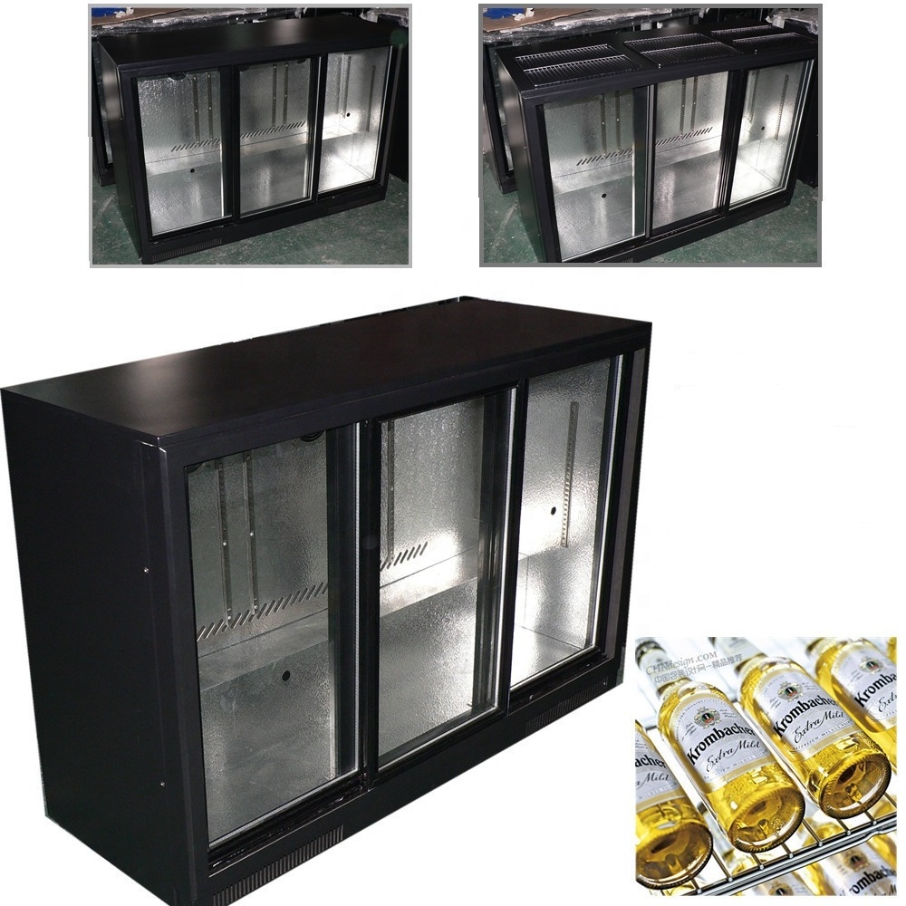 298 L Black Sliding 3 Doors Bottle Beer Cooler Fridge Display Refrigerator Glass Cold Drink Back Bar Fridge