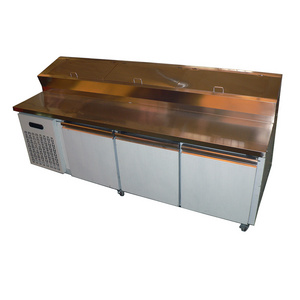 Fan cooling Table Top Restaurant Equipment Topping Piza Salad Bar Pizza Prep Table Refrigerated 4 Door