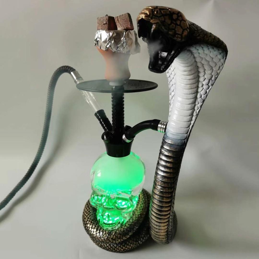 In Stock Resin Cafts New Hookah Snake Chicha Nargile Sheesha Pipes Skull-Shape Glass Hookah with Led Light