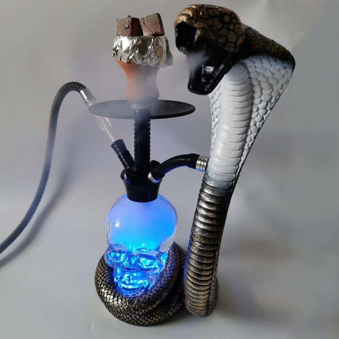 In Stock Resin Cafts New Hookah Snake Chicha Nargile Sheesha Pipes Skull-Shape Glass Hookah with Led Light