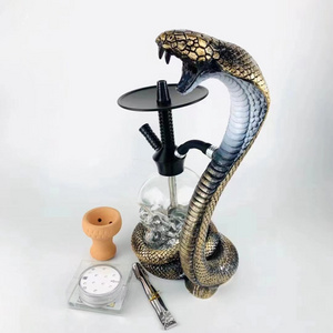 In Stock Resin Cafts New Hookah Snake Chicha Nargile Sheesha Pipes Skull-Shape Glass Hookah with Led Light