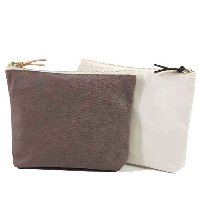 Custom color canvas cotton zipper bag cosmetic stationery pouch