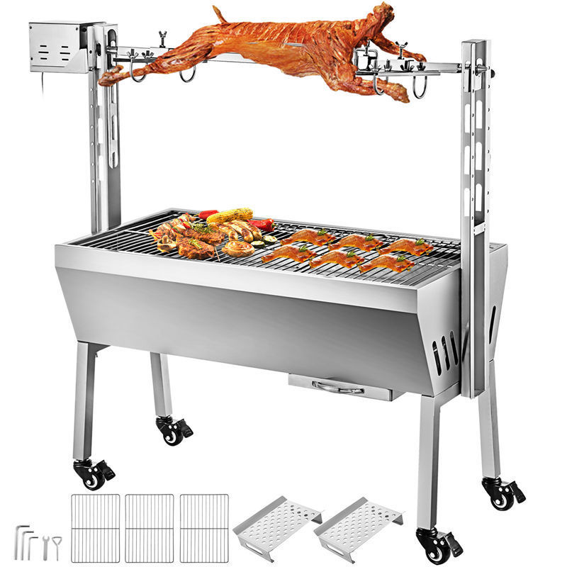 Ur-health Outdoor Stainless Steel Rotary Wood Charcoal BBQ Grill Spit Roaster Rotisserie