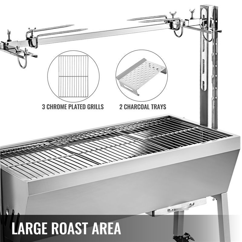 Ur-health Outdoor Stainless Steel Rotary Wood Charcoal BBQ Grill Spit Roaster Rotisserie