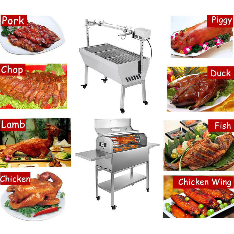 Ur-health Outdoor Stainless Steel Rotary Wood Charcoal BBQ Grill Spit Roaster Rotisserie