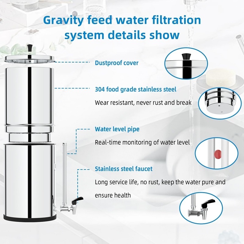 Ur-health Gravity Fed Water Filtration System Stainless Steel Water Filter