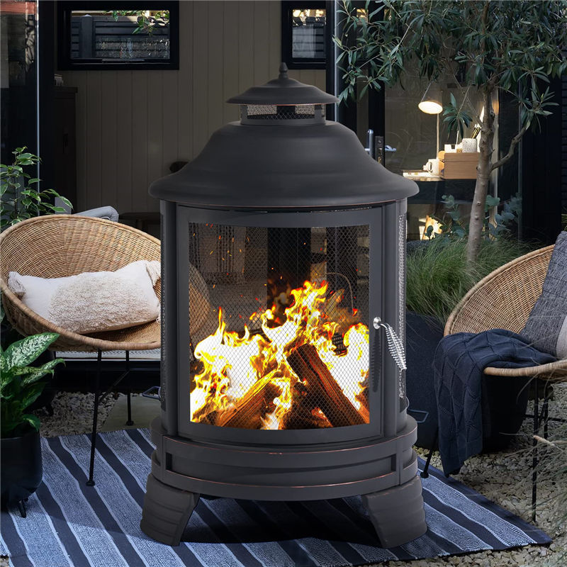 Ur-health Portable Wood Pagoda Fire Pit with Removable Cooking Grill