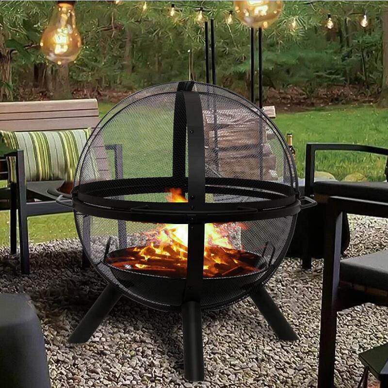 Portable Garden Outdoor Wood Burner Contemporary Design Tall Patio Heater Camping Fire Pit with BBQ Grill