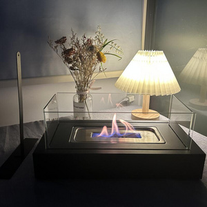 Ur-health Square Bio Ethanol Fireplace with 4 Sided Tempered Glass Insert Portable Table Top Fire Pit for Indoor Outdoor