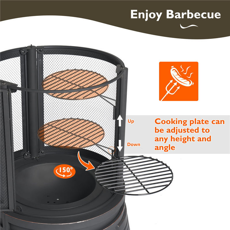 Ur-health Outdoor Garden Fire Pit Barbecue Roasting Grill Camping Large Round Stove Without Chimney