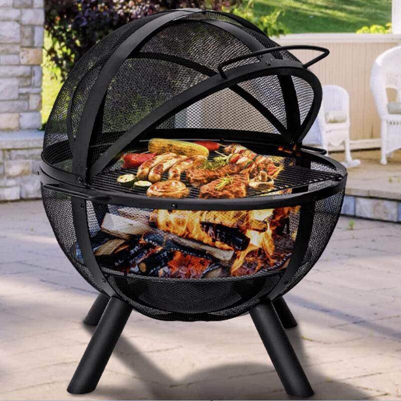 Ball Shaped Outdoor Garden Patio Backyard Bowl Flaming Steel Sphere Portable Smokeless Brazier Wood Burning Fire Pit