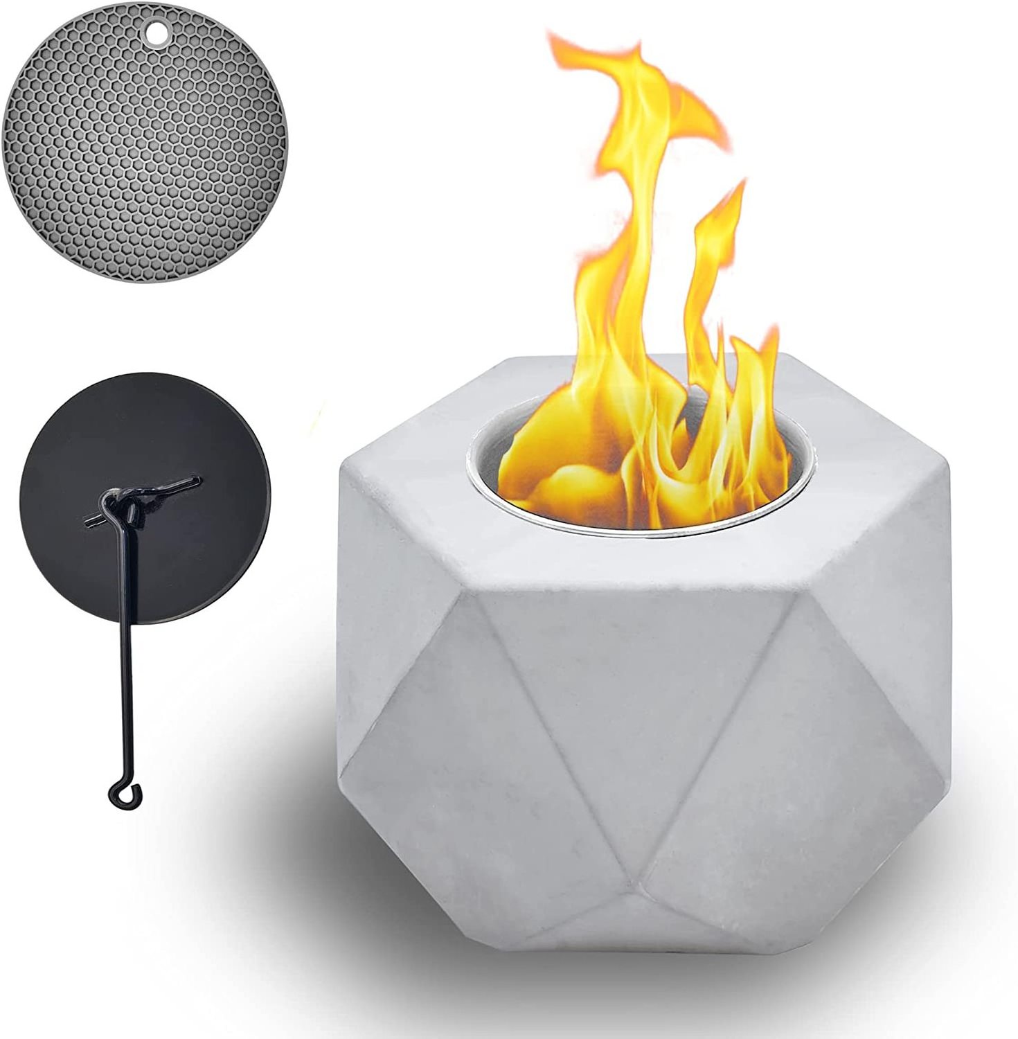 Wholesale tabletop ethanol fireplace diamond shape counter top fire pit smokeless outdoor concrete bowl pot table fire pit