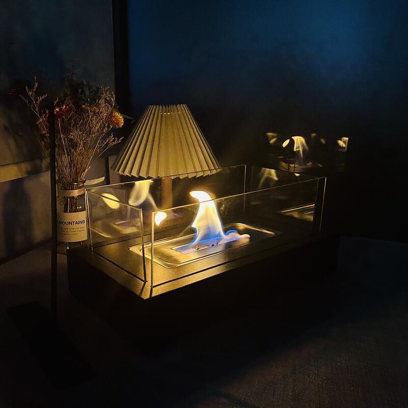 Ur-health Square Bio Ethanol Fireplace with 4 Sided Tempered Glass Insert Portable Table Top Fire Pit for Indoor Outdoor