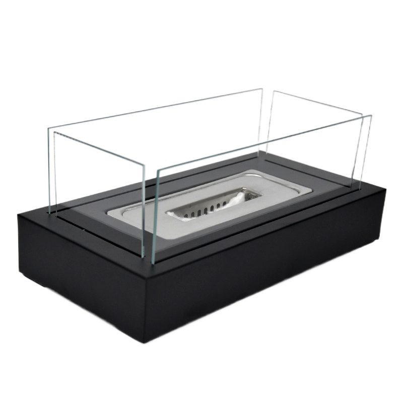 Ur-health Square Bio Ethanol Fireplace with 4 Sided Tempered Glass Insert Portable Table Top Fire Pit for Indoor Outdoor