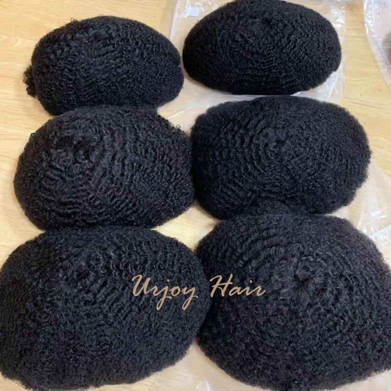 Swiss Lace Mens Toupee Afro Curl 6mm 8mm Wave Human Hair Replacement System Men Lace Hairpiece 8x10 Wig For Males In Stock