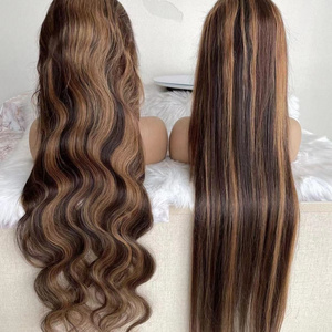 Hot selling Virgin malaysian 100% human hair piano color wigs Body Wave natural straight style highlight color lace front wigs