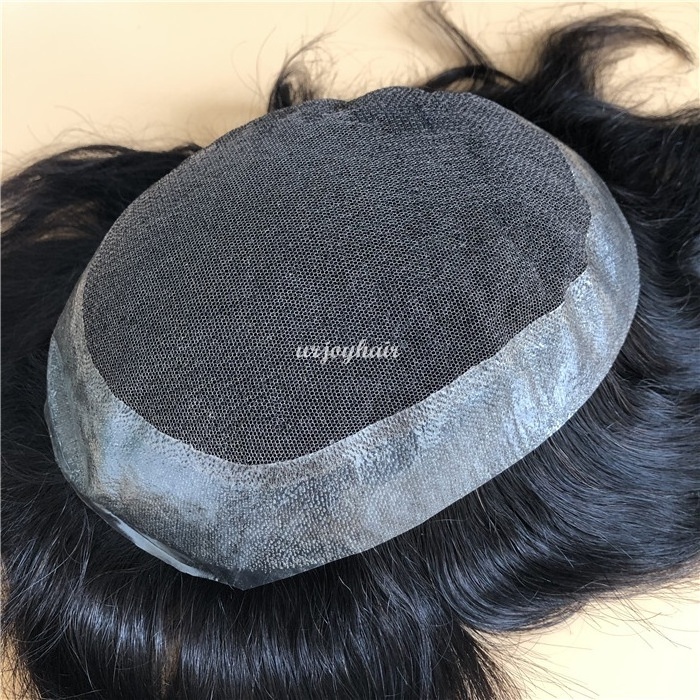 Natural black men hair pieces Indian remy human hair swiss lace with clear pu toupee for men cheap price men wig top quality