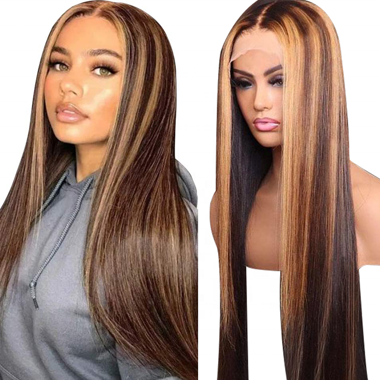 Hot selling Virgin malaysian 100% human hair piano color wigs Body Wave natural straight style highlight color lace front wigs