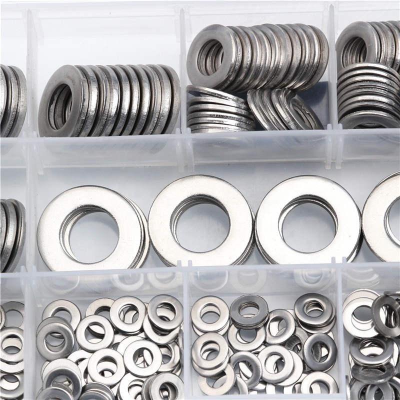 Urlwall 395Pcs Metric 304 Stainless Steel Gasket M4-M12 Set Silver Flat Machine Lock Washer For Hardware Fitting Assortment Kit