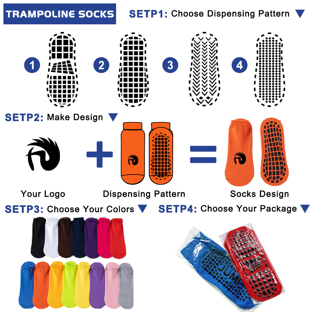 Free Packing Free Sample OEM Custom Logo Trampoline Socks Indoor Playground Anti Slip Jump Socks Trampoline Grip Socks