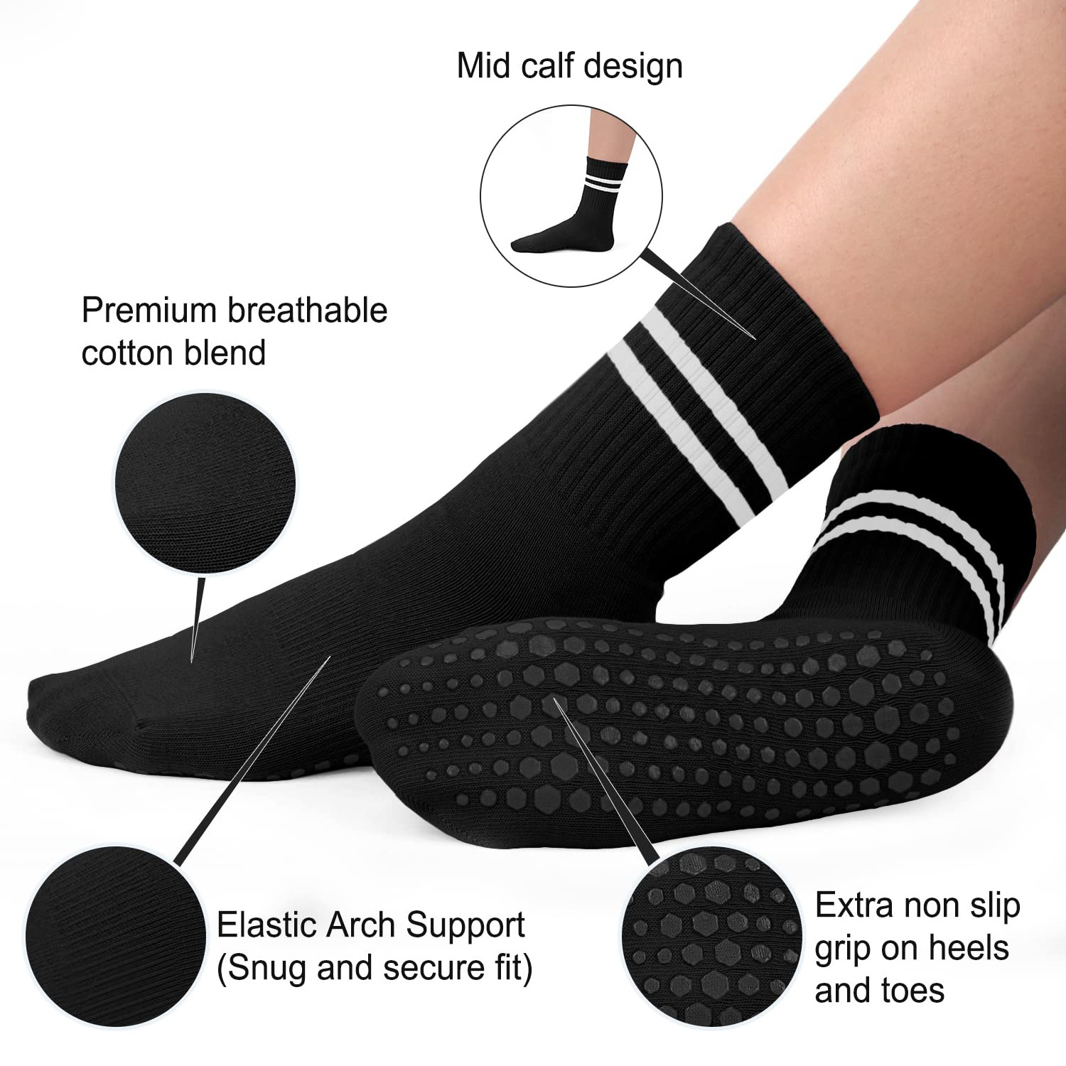 Wholesale Anti Slip Yoga Pilates Socks Non Skid Barre Yoga Pilates Hospital Socks With Grips For Women Pilates Socks