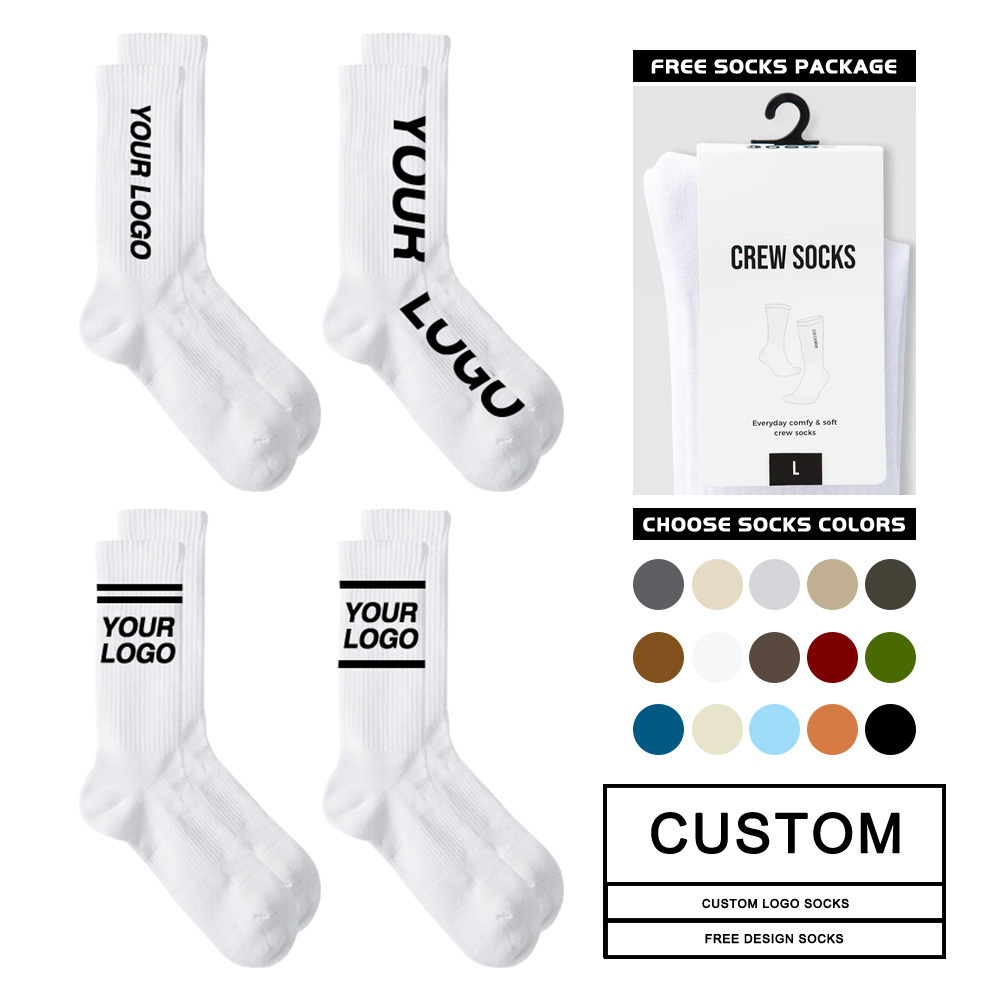 Fashion Blank Plain Customizable Crew Socks Chaussette Men Unisex High Quality Cotton Socks Design Custom Logo Socks