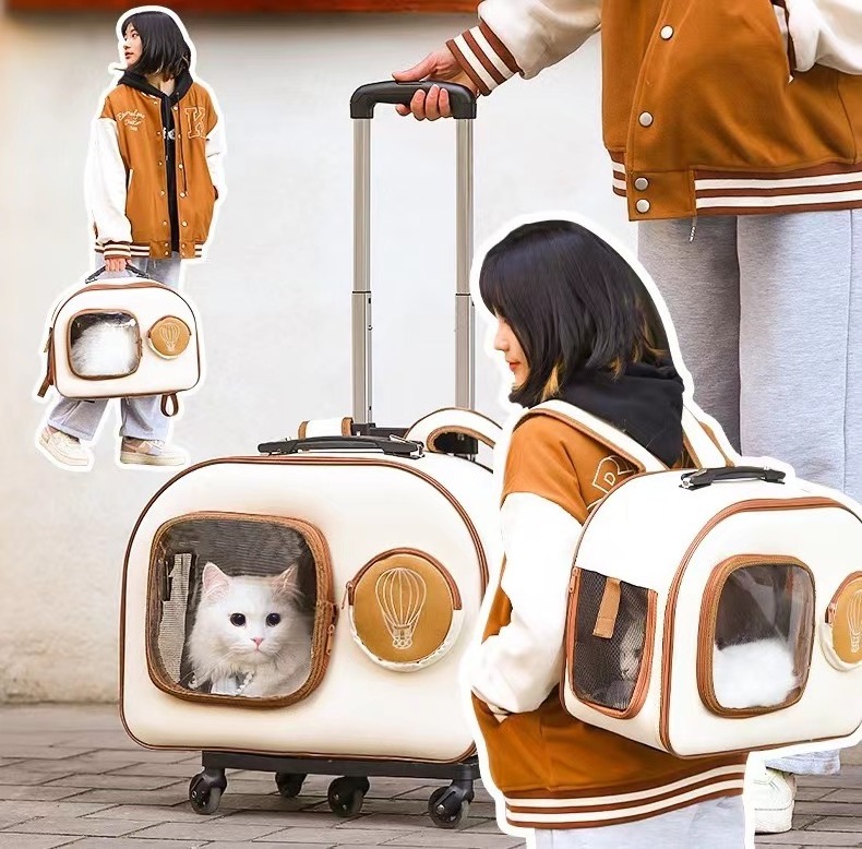 Pet dog travel Large Capacity Trolley Cat Luggage Pet Cages Portable Double Shoulder Cat Backpack Carrier