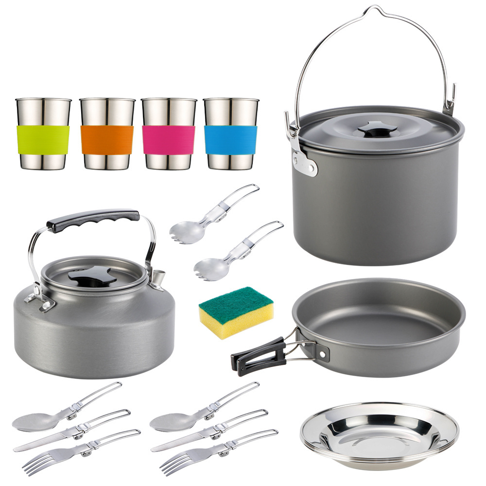 6 person Camping Cookware Set Camping Gear Campfire Utensils Non-Stick Cooking Equipment with Storage Bag for Outdoor Hiking