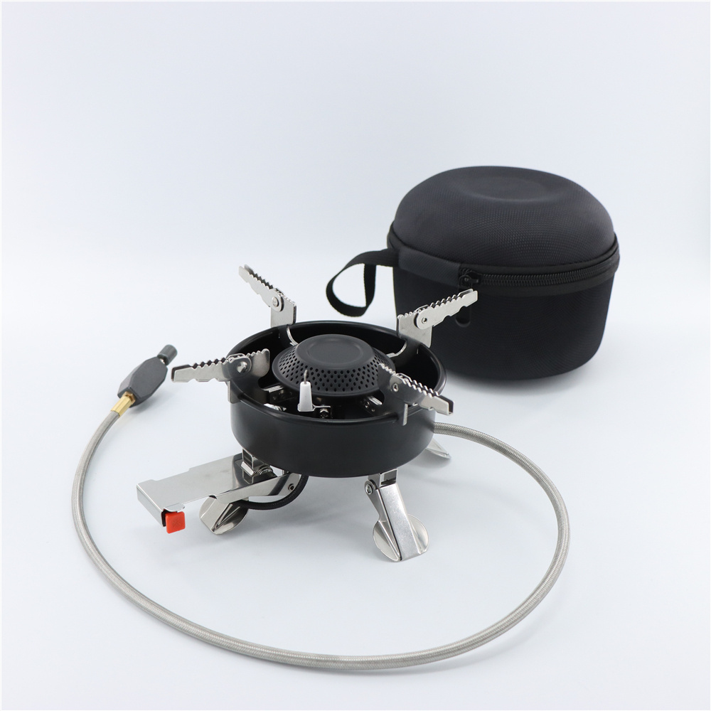 7800W Mini Portable Stainless Steel Camping Stove Black Manual Split Structure for Picnic Cooking Kitchen Works Butane Propane