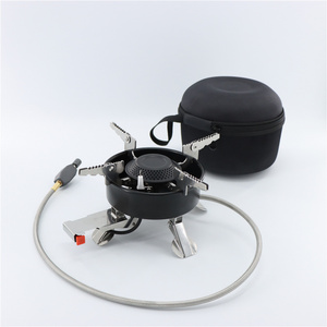 7800W Mini Portable Stainless Steel Camping Stove Black Manual Split Structure for Picnic Cooking Kitchen Works Butane Propane