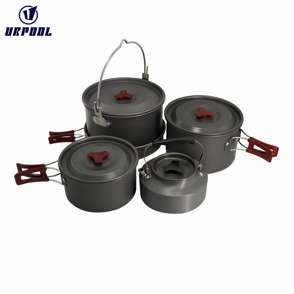 Camping Cookware Kit 4-5 Person Aluminum Cooking Set Water Kettle Pan Pot Tableware for Outdoor Travel Hiking Picnic BBQ