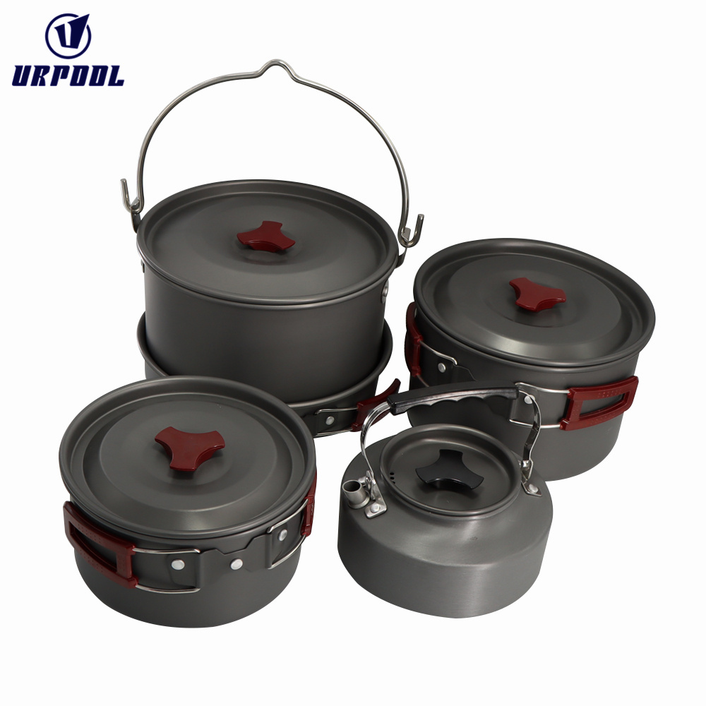 Camping Cookware Kit 4-5 Person Aluminum Cooking Set Water Kettle Pan Pot Tableware for Outdoor Travel Hiking Picnic BBQ