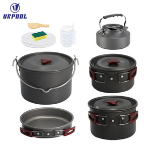 Camping Cookware Kit 4-5 Person Aluminum Cooking Set Water Kettle Pan Pot Tableware for Outdoor Travel Hiking Picnic BBQ