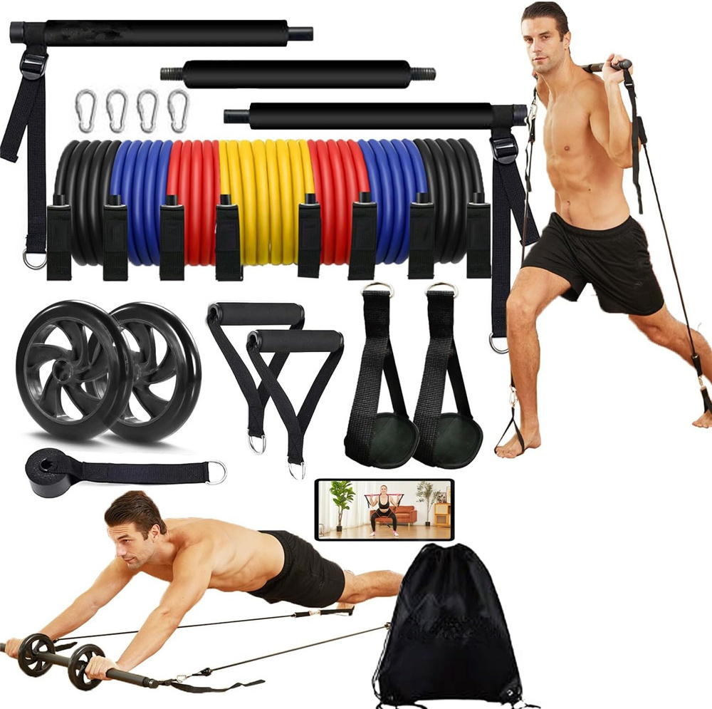 Portable Home Gym Pilates Bar Kit with Resistance Band Set Exercise Bar  Yoga Stretching Equipment