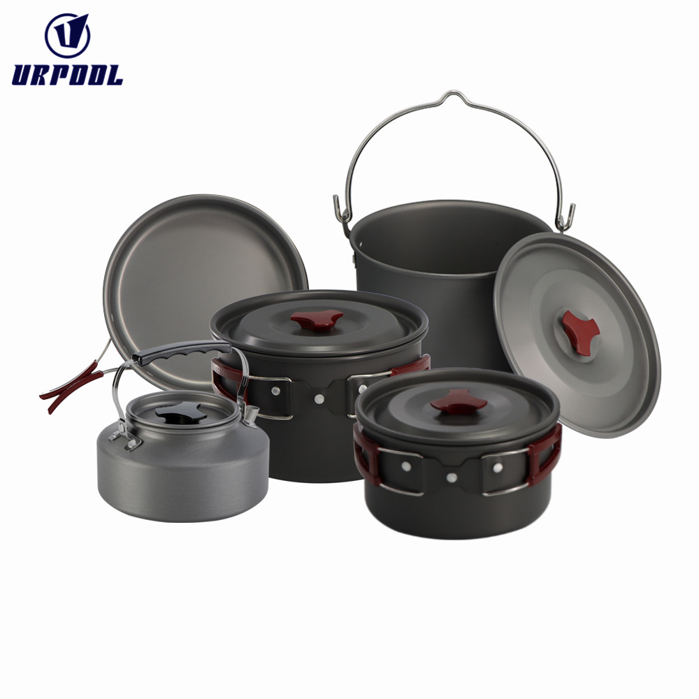 Camping Cookware Kit 4-5 Person Aluminum Cooking Set Water Kettle Pan Pot Tableware for Outdoor Travel Hiking Picnic BBQ