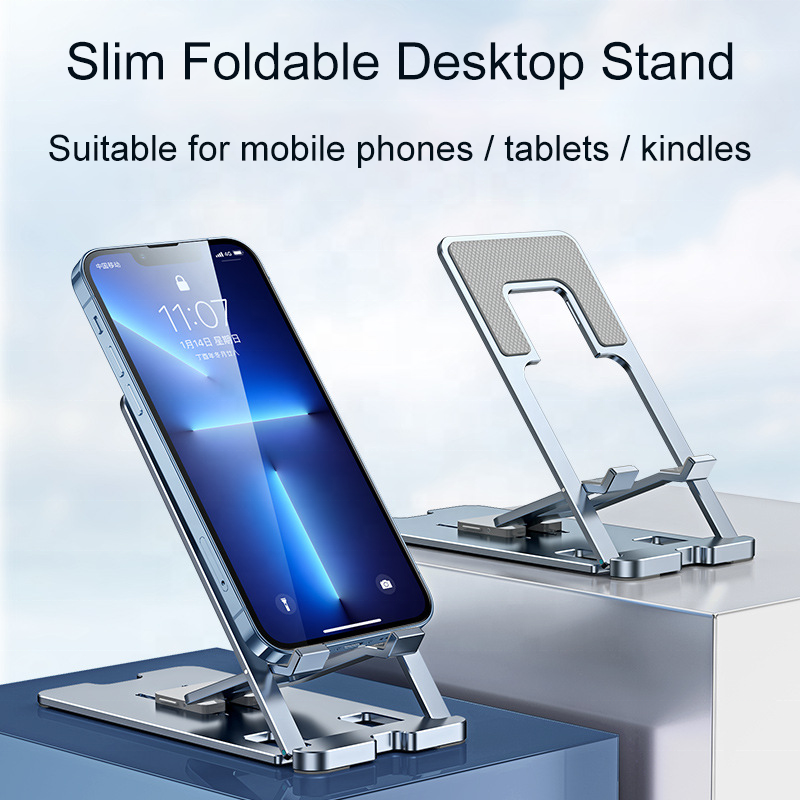 Thin Design Portable Aluminum Alloy Phone Stand Adjustable Angle Folding Bracket Holder for Desk Home Office