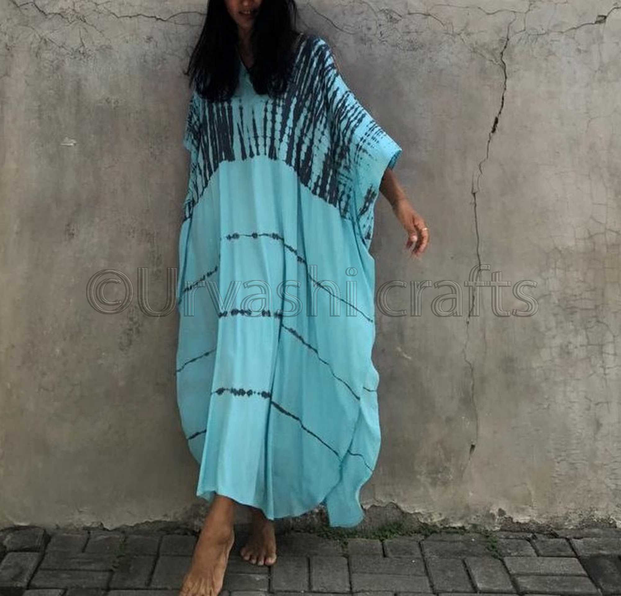 2020 New Arrival Women batik Tie Dye Bathing Long Sleeve Thailand Indonesia Kaftan Dress For Beach Holiday Morrocon Kaftan Dress