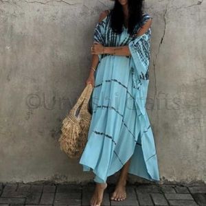 2020 New Arrival Women batik Tie Dye Bathing Long Sleeve Thailand Indonesia Kaftan Dress For Beach Holiday Morrocon Kaftan Dress