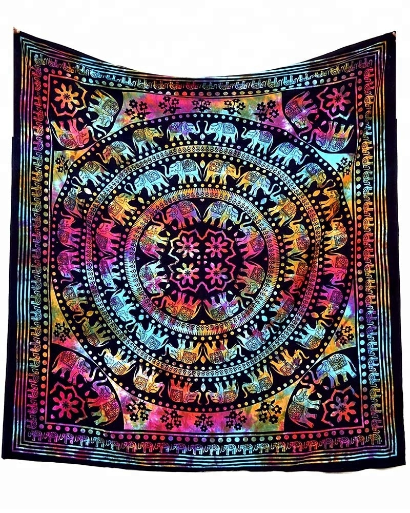 Tie Dye Elephant Mandala Tapestry Screen Printed Wall Hanging 100% Cotton Material Good Quality Tapestries Hippie Beach Decor